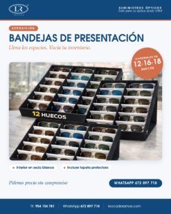 Bandejas de presentación de 12, 16 y 18 huecos con interior en seda blanca y tapeta protectora