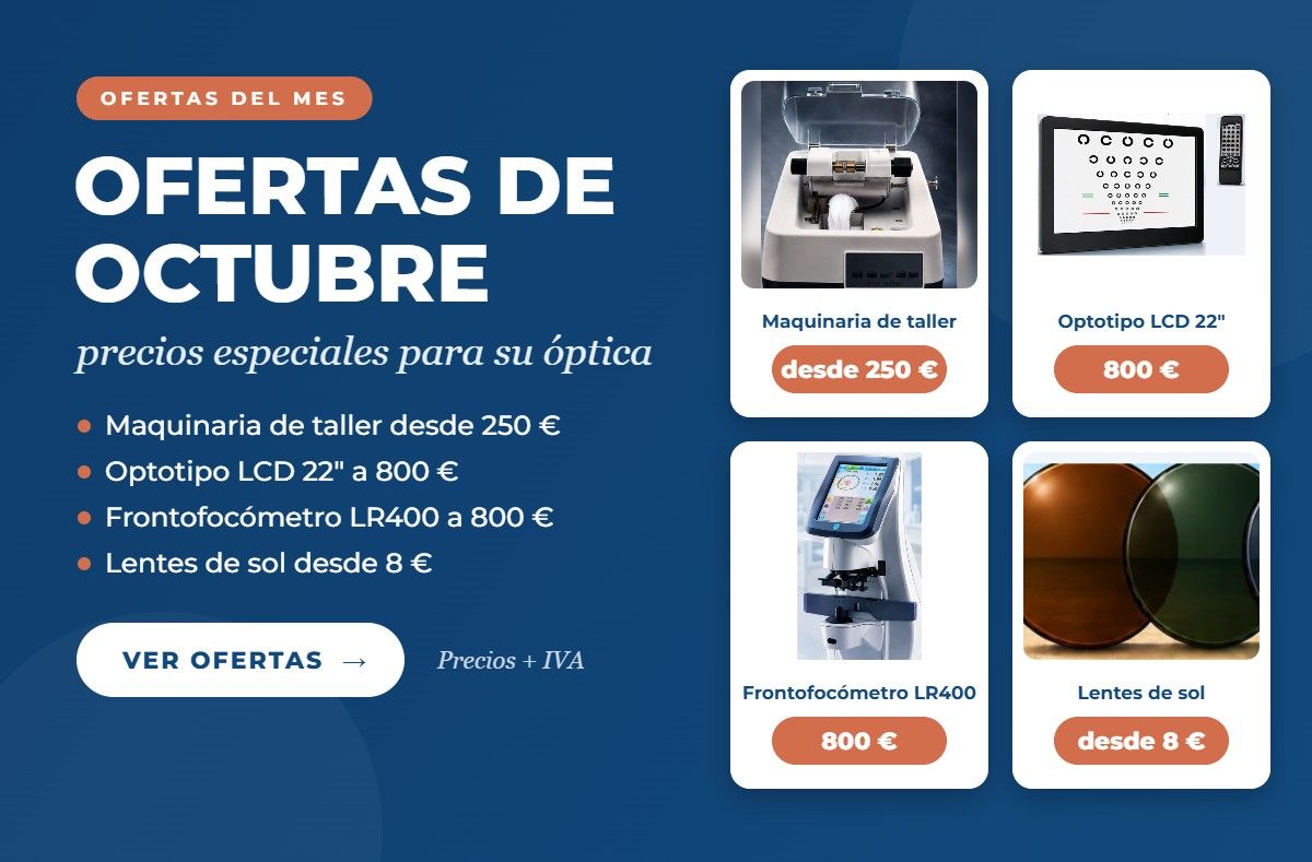 Ofertas de octubre: maquinaria, optotipo, frontofocómetro y lentes de sol